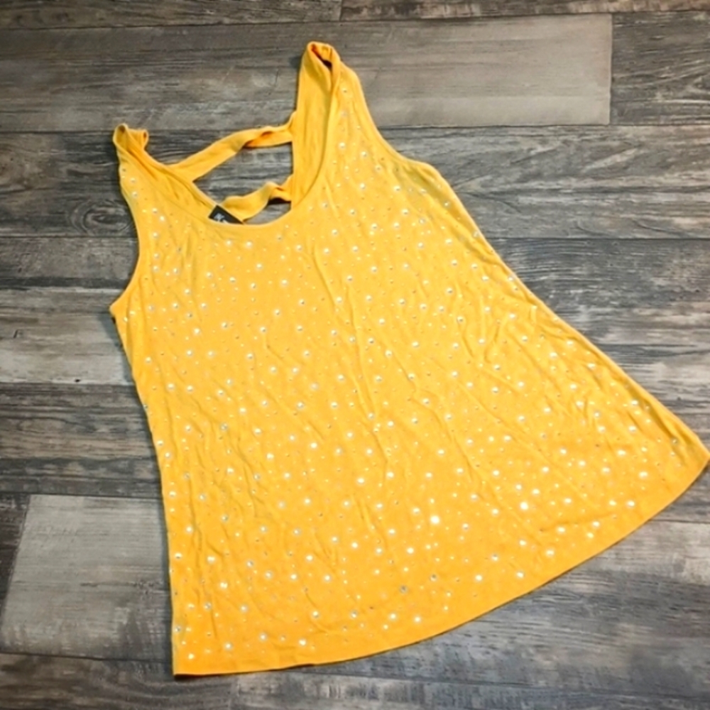 INC Yellow Sleeveless Top with Silver Rhinestone Accents